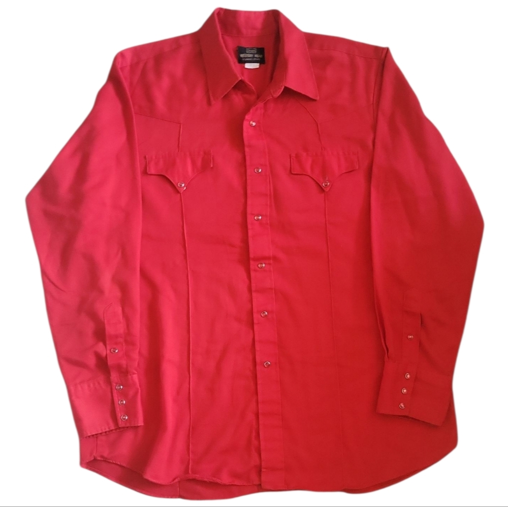 Sears Western Wear Red Pearl Snap Button Down Shirt